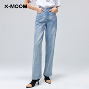 商场同款X--MOOM春季显长显瘦宽松高腰直筒牛仔长裤女