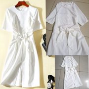 韩版白色女夏装短袖，ol风蝴蝶结腰带气质，时尚修身短裙连衣裙子