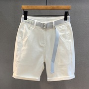 夏季美式休闲白色牛仔，短裤男士宽松五分裤，潮流百搭直筒中裤子