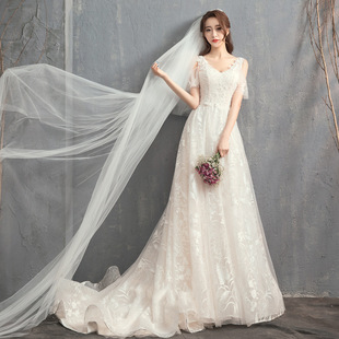 白色轻婚纱2024春季新娘，女小个子显瘦森系法式星空小拖尾主纱