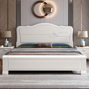 白色实木床1.8米双人床现代简约经济高箱储物主卧公主床1.5米婚床