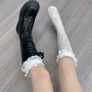 长筒配靴蕾丝花边袜女Lolita白色可爱镂空百搭小腿袜日系jk中筒袜