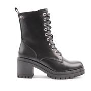 xti40189时装靴简约女式黑色系带粗跟秋冬保暖防滑中筒靴
