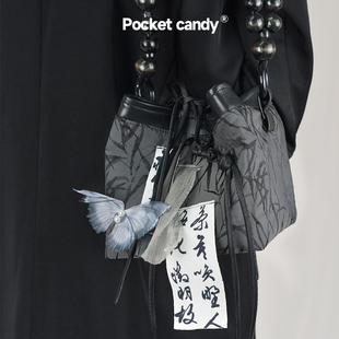 竹林轻语系列水桶包口袋(包口袋)糖原创小众，新中式水墨风丝带手提包包