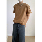林弯弯夏季美式小众金属纽扣设计感简约高级T恤男女生半袖打底衫