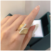 RAN 18k金 重金设计款ins扭结丝绸钻石戒指食指戒中指戒指环 潮