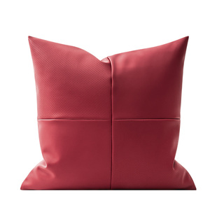现代皮革拼接抱枕样板间新中式沙发腰靠枕样板房床头靠垫套含芯