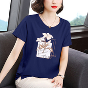 韩版女士短袖t恤夏季2024中年妈妈夏装宽松显瘦圆领体恤上衣