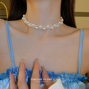 珍珠项链女高级气质名媛，脖子颈链白色项圈装饰锁骨链配饰品