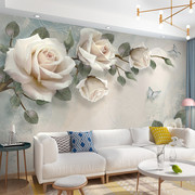 北欧浮雕玫瑰花电视背景墙壁纸墙布，客厅2024沙发，卧室壁布壁画轻奢