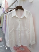 春季韩版宽松休闲衬衣时尚设计感针织拼接纯色衬衫外套女