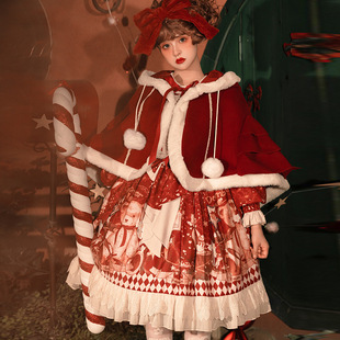 原创正版甜熊礼物屋新年Lolita连衣裙长袖OP斗篷圣诞节少女公主lo