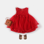 红色背心裙女童冬装女宝宝连衣裙呢子公主裙婴儿加绒加厚毛呢裙子