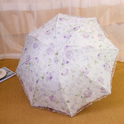 黑胶雨伞折叠太阳伞蕾丝花边防晒防紫外线洋伞遮阳伞女晴雨两