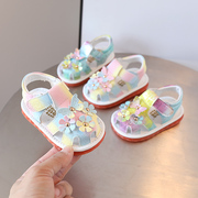 夏季叫叫鞋女宝宝鞋子软底婴儿学步鞋0-1-2岁3公主鞋花朵凉鞋防滑
