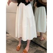 孕妇裙白色半身伞裙气质高腰，中长款2023夏季显瘦托腹分割a字半裙