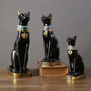 创意暗黑风复古埃及猫咪摆件家居装饰品酒柜，招财猫办公室工艺品