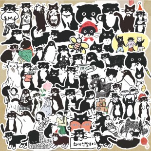 70枚猫咪贴纸可爱宠物日系黑白创意卡通个性治愈系手账相册装饰贴