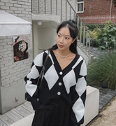 Cmy korea 韩国东大门女装 个性英伦格纹格子针织外套