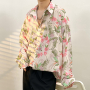 夏季韩国高级感碎花衬衫男长袖设计感韩版网红夏威夷垂感痞帅衬衣