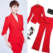 大红色西装套装女时尚气质小个子韩版秋季款修身短款小西服职业装
