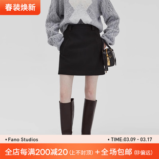 范洛2023秋冬毛呢半身裙，女小个子百搭直筒，显瘦高腰a字短裙子