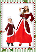 圣诞节平安夜聚餐派对圣诞舞台演出亲子酒红色长裙可爱圣诞亲子装