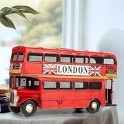 伦敦红色双层巴士车模型，储蓄罐复古存钱罐，儿童玩具车英伦家居摆件
