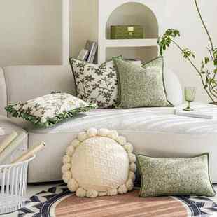 绿色系高级抱枕套北欧轻奢复古沙发客厅现代靠枕床头靠背垫长方形