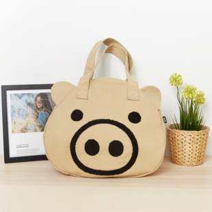 出口日本大猪头小猪头环保，袋购物袋帆布包磁扣可手提可单肩斜跨包