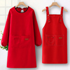 长袖围裙韩版红色做饭罩衣女工作服时尚定制logo印字简约护衣