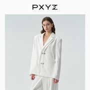 PXYZ设计师品牌春季高级感小众宽松双层领白色西装外套