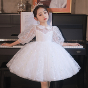 花童小女孩婚礼服白色儿童主持人公主裙蓬蓬纱女童钢琴演出服