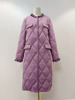 冬季复古紫色菱形格子中长款羽绒服女保暖外套