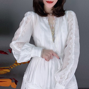 超仙气质蕾丝边绣花女神范白色(范白色)连衣裙，2023年秋季欧洲站欧货潮
