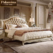 欧式实木床1.8米双人美式真皮，床法式宫廷，实木床奢华卧室家具雕花