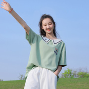 初中生夏装T恤青少女休闲学院风高中学生绣花JK短袖半袖上衣夏季