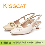 KISSCAT接吻猫2024夏季气质法式后空鞋马衔扣高级时装凉鞋女