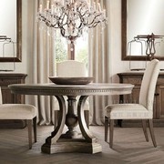 美式橡木实木圆桌餐桌椅组合法式乡村复古家具桌子餐椅圆形饭桌