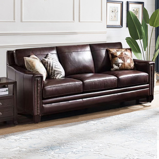 美式沙发轻奢客厅复古真皮沙发小户型123组合头层牛皮实木沙发