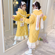 女童秋冬季珊瑚绒睡袍，夹棉加厚款儿童，法兰绒浴袍中长款家保暖