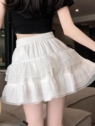 白色蓬蓬蛋糕裙女2024夏季法式芭蕾风a字短裙高腰蕾丝半身裙