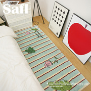 SaFl 简约条纹卧室床边毯ins奶油风女孩卧室阳台长条地毯床边脚垫