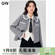 GW大码女装气质减龄精致娃娃领100%绵羊毛外套2024春冬微胖mm