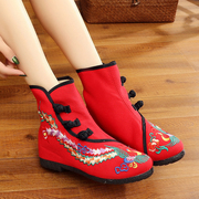 老北京布鞋秋款2021年女鞋坡跟复古绣花短靴民族风时尚休闲鞋