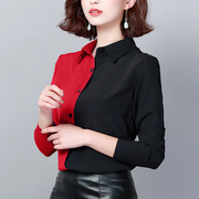 大码衬衫女长袖2023春秋韩版气质撞色职业装上衣设计感雪纺衫