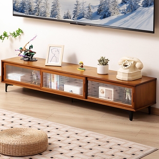 电视柜简约现代茶几电视机柜，组合小户型客厅实木，伸缩轻奢地柜卧室