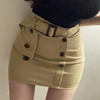 韩国东大门休闲性感女人味，包臀腰带双排扣半身裙，紧身翘臀短裙子