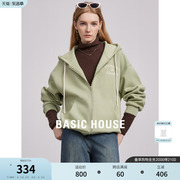 Basic House/百家好连帽卫衣女春季宽松拉链时尚休闲开衫