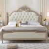 法式奶油风实木床1.8米主卧双人床 现代简约高端真皮美式轻奢大床
